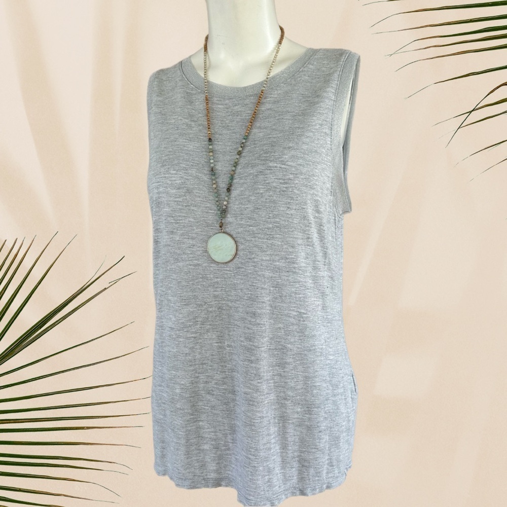 Banana Republic Gray Sleeveless Top with Sparkle Trim, Size L - Picture 7 of 8